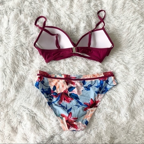 Cupshe NWT Plum Floral Wrap Bikini Full Moulded Cup - Picture 6 of 13